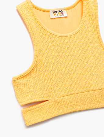 Pencere Detaylı Slim Fit Bürümcük Kolsuz Bisiklet Yaka Crop Atlet