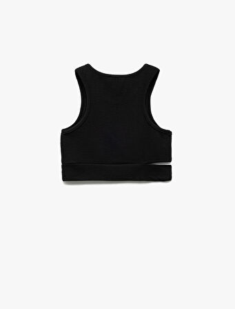 Pencere Detaylı Slim Fit Bürümcük Kolsuz Bisiklet Yaka Crop Atlet