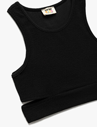 Pencere Detaylı Slim Fit Bürümcük Kolsuz Bisiklet Yaka Crop Atlet
