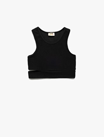 Pencere Detaylı Slim Fit Bürümcük Kolsuz Bisiklet Yaka Crop Atlet