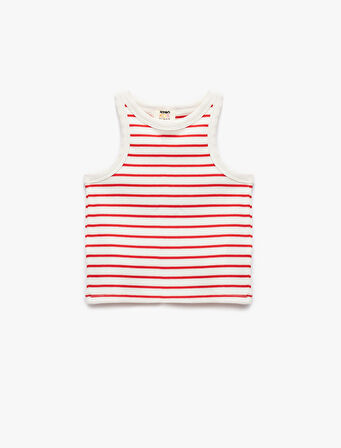 Pamuklu Bisiklet Yaka Kaşkorse Çizgili Crop Atlet