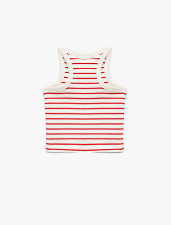 Pamuklu Bisiklet Yaka Kaşkorse Çizgili Crop Atlet