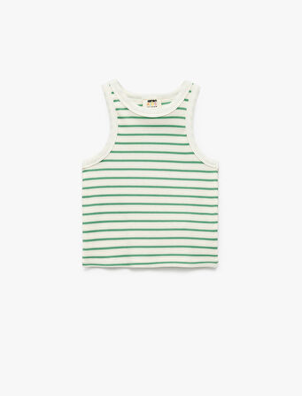 Pamuklu Bisiklet Yaka Kaşkorse Çizgili Crop Atlet