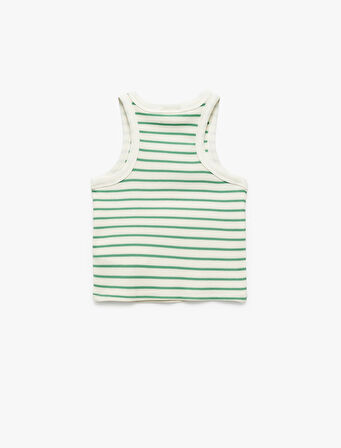 Pamuklu Bisiklet Yaka Kaşkorse Çizgili Crop Atlet