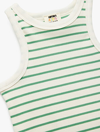 Pamuklu Bisiklet Yaka Kaşkorse Çizgili Crop Atlet