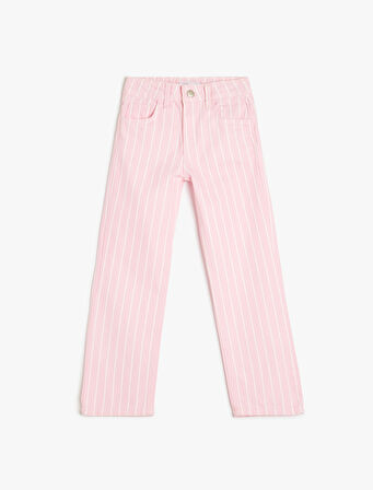 Pamuklu Cepli Çizgili Denim Pantolon