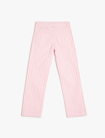 Pamuklu Cepli Çizgili Denim Pantolon