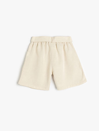 Viskon Karışımlı Cepli Kemer Detaylı Bermuda Şort