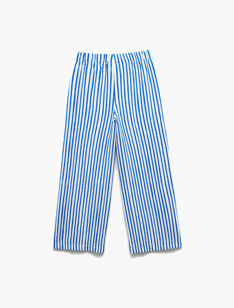 Beli Lastikli Dokulu Bol Paça Çizgili Pantolon