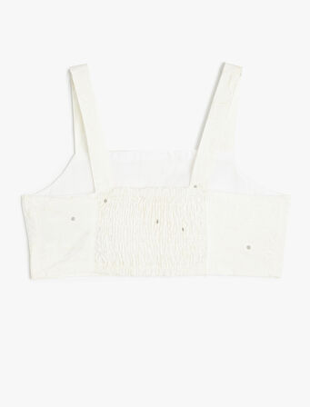 Viskon Karışımlı Kare Yaka Askılı Crop Bluz