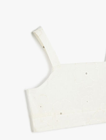 Viskon Karışımlı Kare Yaka Askılı Crop Bluz