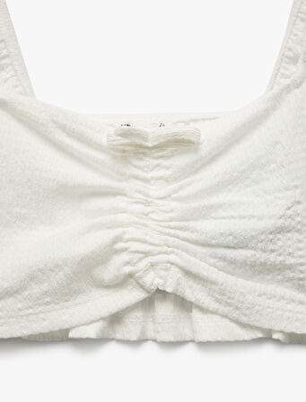 Kare Yaka Gipe Detaylı Balon Kollu Crop Bluz