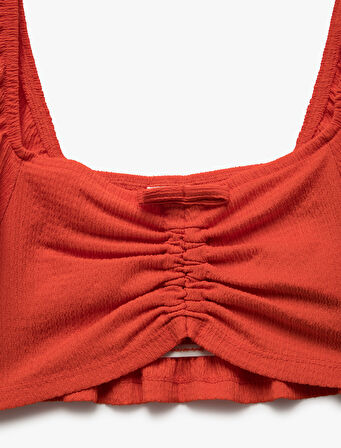 Kare Yaka Gipe Detaylı Balon Kollu Crop Bluz