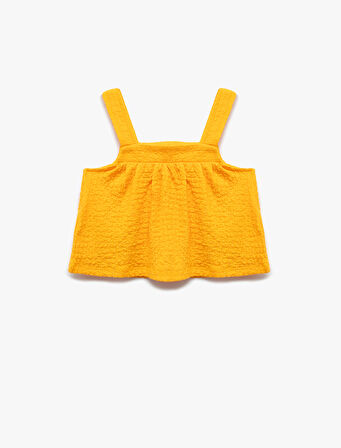 Kare Yaka Dokulu Askılı Crop Bluz