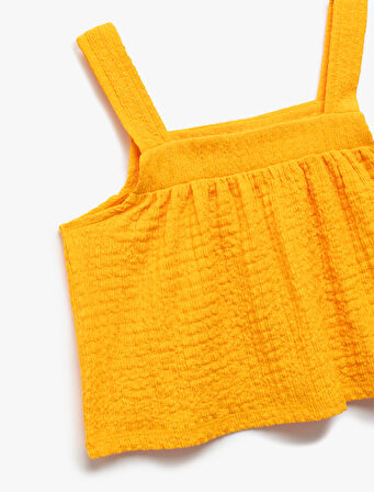 Kare Yaka Dokulu Askılı Crop Bluz