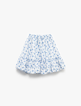 Pamuklu Brode Katmanlı Çiçekli Etek