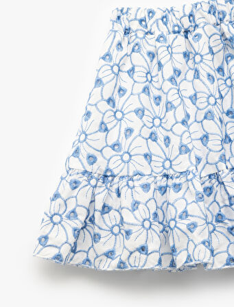 Pamuklu Brode Katmanlı Çiçekli Etek