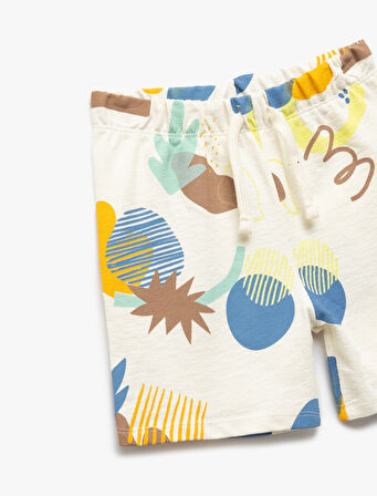 Beli Bağlamalı Baskılı Pamuklu Şort