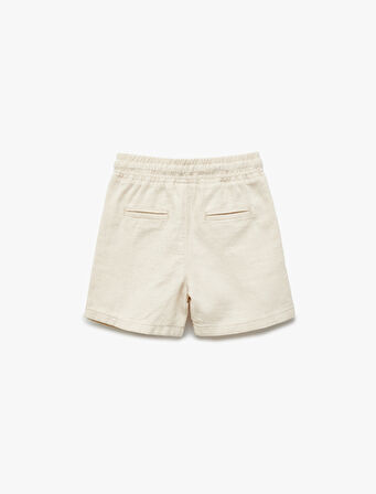 Keten Karışımlı Beli Bağcıklı Cepli Pamuklu Basic Şort