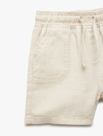 Keten Karışımlı Beli Bağcıklı Cepli Pamuklu Basic Şort