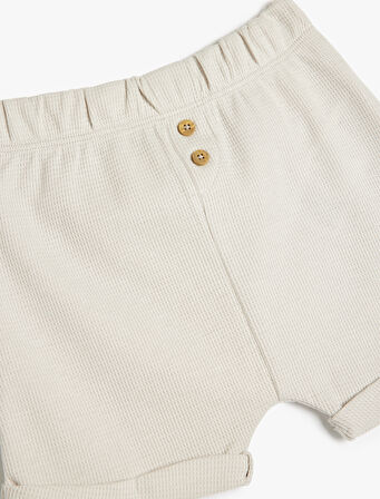 Beli Lastikli Düğme Detaylı Pamuklu Şort