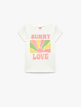  Kısa Kollu Bisiklet Yaka Pamuklu Yaz Temalı Baskılı Tişört