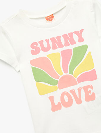  Kısa Kollu Bisiklet Yaka Pamuklu Yaz Temalı Baskılı Tişört