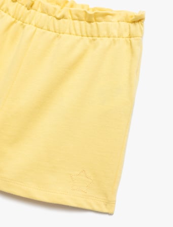 Pamuklu Beli Lastikli Nakış Detaylı Mini Şort