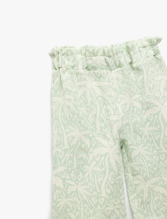 Pamuklu Beli Lastikli Desenli Bol Paça Pantolon