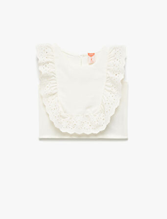 Viskon ve Keten Karışımlı Kolsuz Bisiklet Yaka Brodeli Bluz