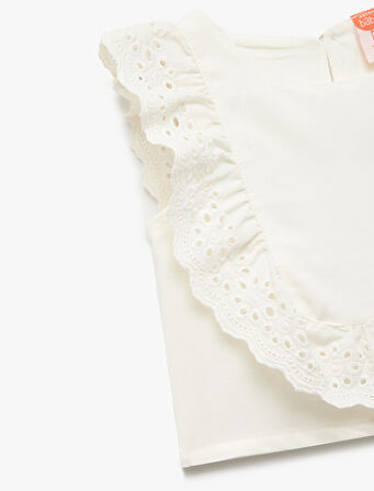 Viskon ve Keten Karışımlı Kolsuz Bisiklet Yaka Brodeli Bluz