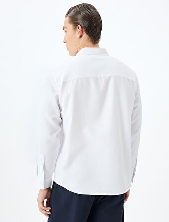 Uzun Kollu Gömlek Düğmeli Yaka Dokulu Pamuk Karışımlı