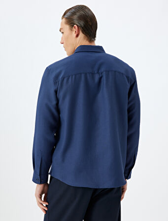 Uzun Kollu Gömlek Düğmeli Yaka Dokulu Pamuk Karışımlı Regular Fit