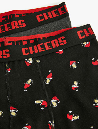 Skinny Fit Yılbaşı Temalı Pamuklu 2'li Boxer Seti