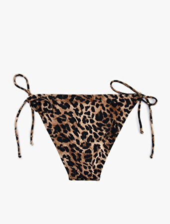 Astarlı Leopar Desenli Yanları Bağlamalı İpli Bikini Altı