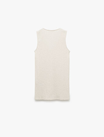 Pamuklu Önden Yırtmaç Detaylı V Yaka Kolsuz Uzun Dokulu Tunik