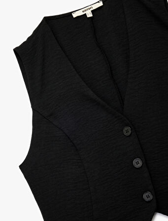 Aerobin Kumaş V Yaka Düğmeli Blazer Yelek