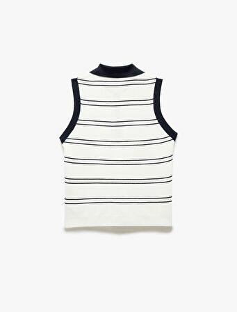 Renk Kontrastlı Kolsuz Polo Yaka Triko Bluz