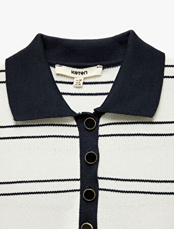 Renk Kontrastlı Kolsuz Polo Yaka Triko Bluz