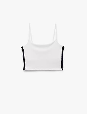 Askılı Şerit Baskılı Slim Fit Crop Sporcu Atleti
