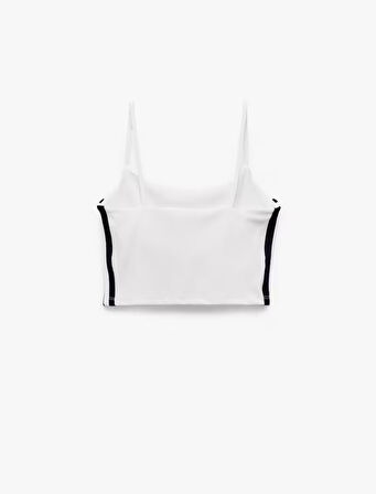 Askılı Şerit Baskılı Slim Fit Crop Sporcu Atleti