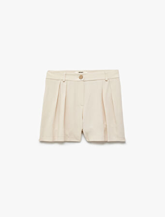 Regular Fit Astarlı Viskon Keten Karışımlı Cepli Mini Şort