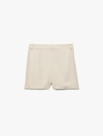 Regular Fit Astarlı Viskon Keten Karışımlı Cepli Mini Şort