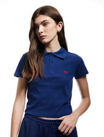 Pamuklu İşleme Detaylı Düğmeli Kısa Kollu Polo Yaka Tişört