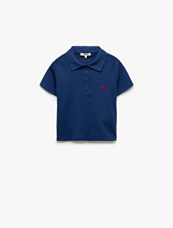 Pamuklu İşleme Detaylı Düğmeli Kısa Kollu Polo Yaka Tişört