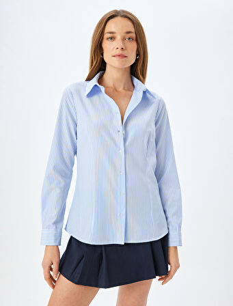 Uzun Kollu Slim Fit Çizgili Poplin Gömlek