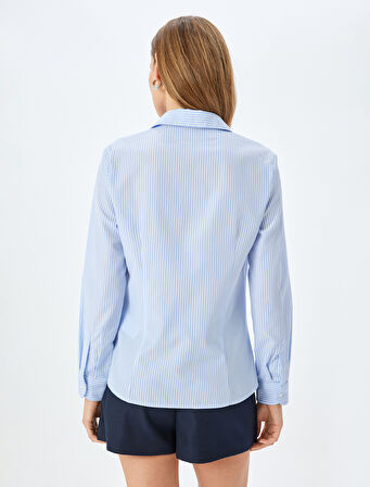 Uzun Kollu Slim Fit Çizgili Poplin Gömlek