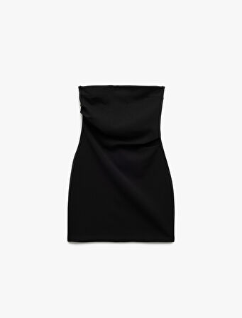 Scuba Krep Kumaş Drape Detaylı Mini Straplez Elbise