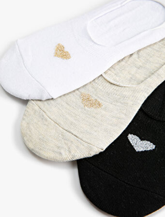 Babet Çorap Seti 3'lü Kalp Desenli Sim Detaylı