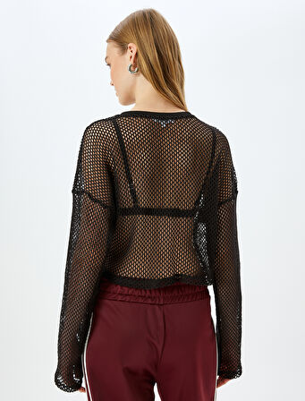 Uzun Kollu Bisiklet Yaka Crop File Tişört